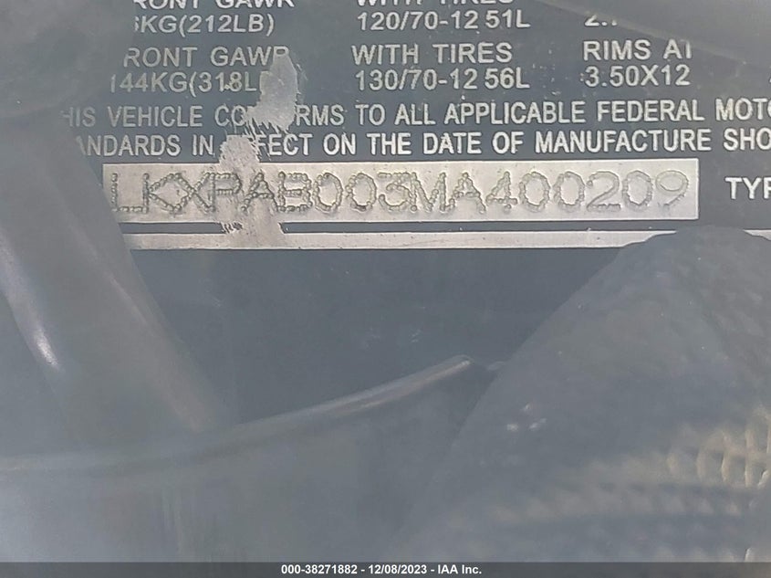 VIN LKXPAB003M4400209 2021 OTHER OTHER