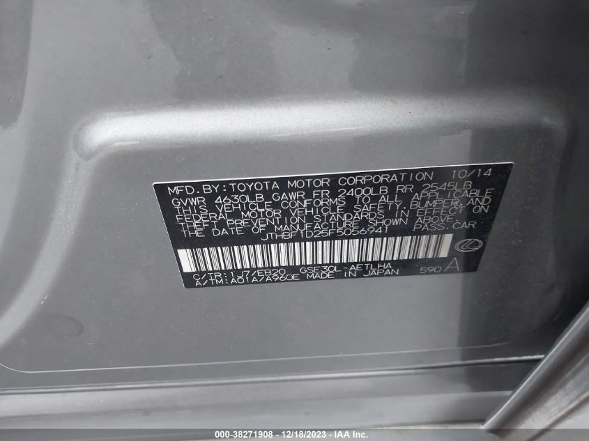 2015 LEXUS IS 250 - JTHBF1D25F5056941