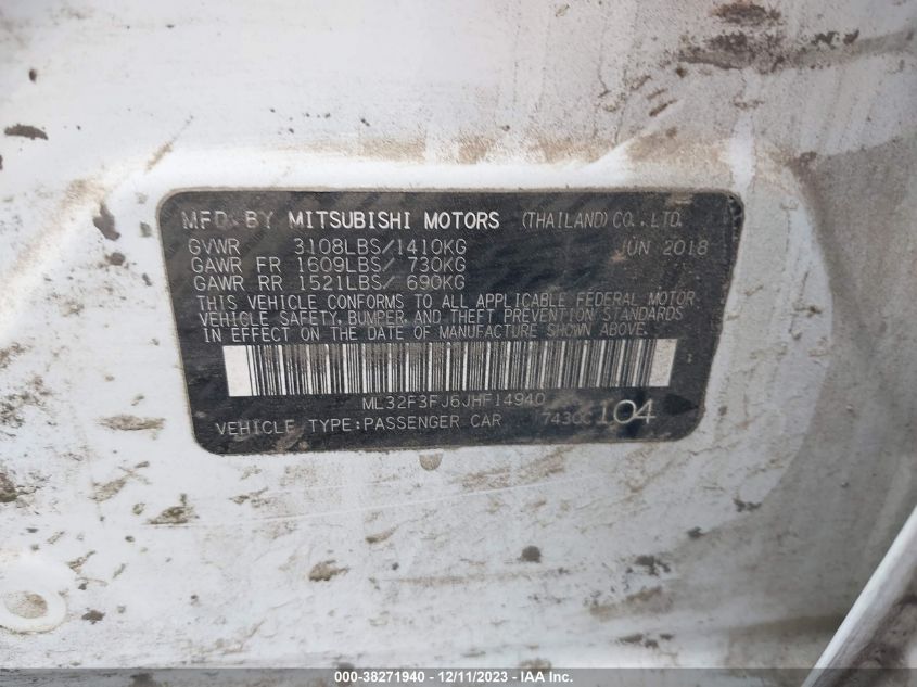 2018 MITSUBISHI MIRAGE G4 ES - ML32F3FJ6JHF14940