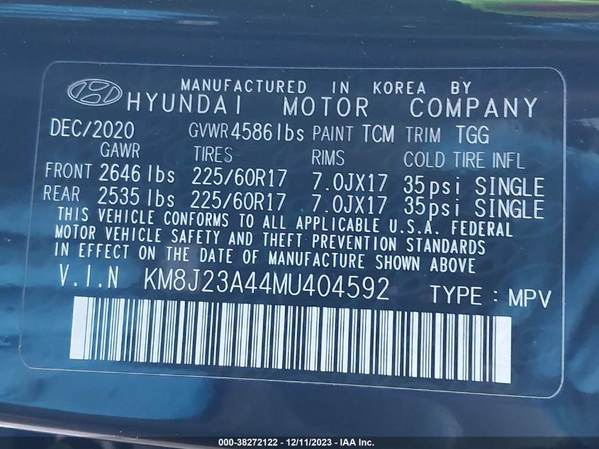 2021 HYUNDAI TUCSON SE - KM8J23A44MU404592