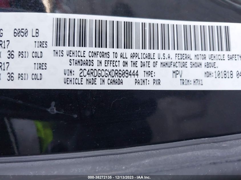 2013 DODGE GRAND CARAVAN SXT - 2C4RDGCGXDR609444