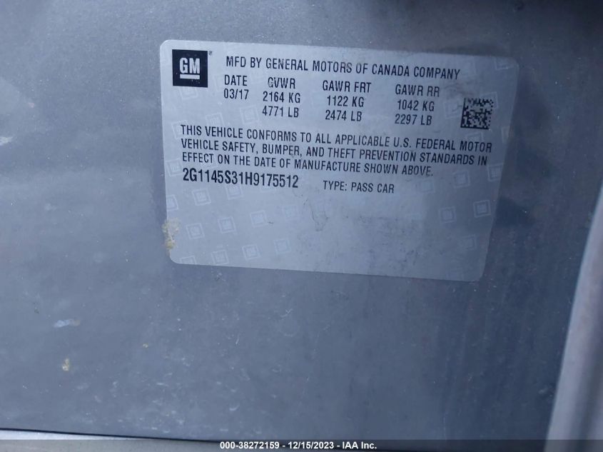 2017 CHEVROLET IMPALA 2LZ - 2G1145S31H9175512
