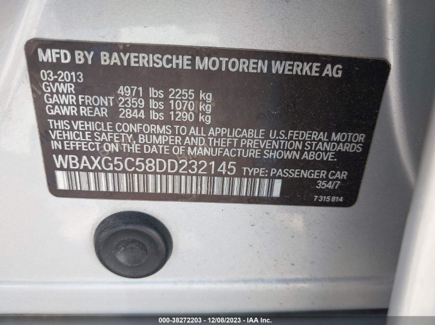 2013 BMW 5 SERIES 528I WBAXG5C58DD232145