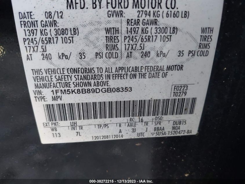 2013 FORD EXPLORER - 1FM5K8B89DGB08353