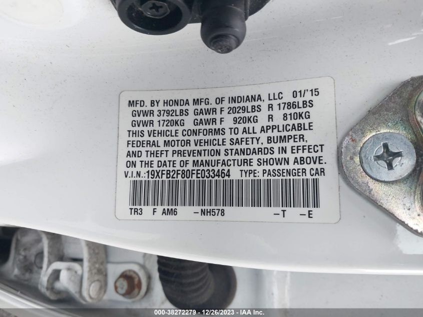 2015 HONDA CIVIC EX - 19XFB2F80FE033464