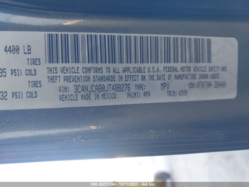 VIN 3C4NJCAB0JT488276 2018 JEEP COMPASS SPORT FWD