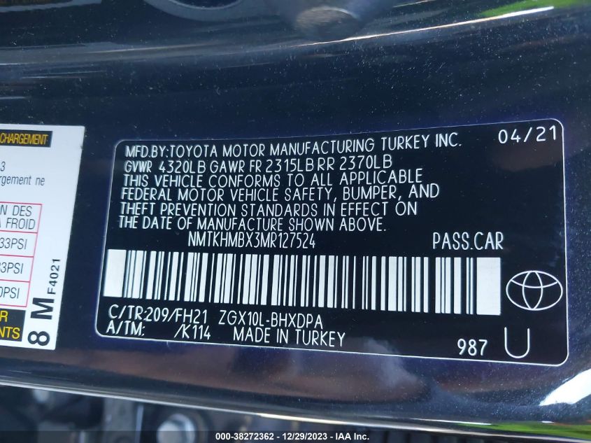 2021 TOYOTA C-HR LE - NMTKHMBX3MR127524
