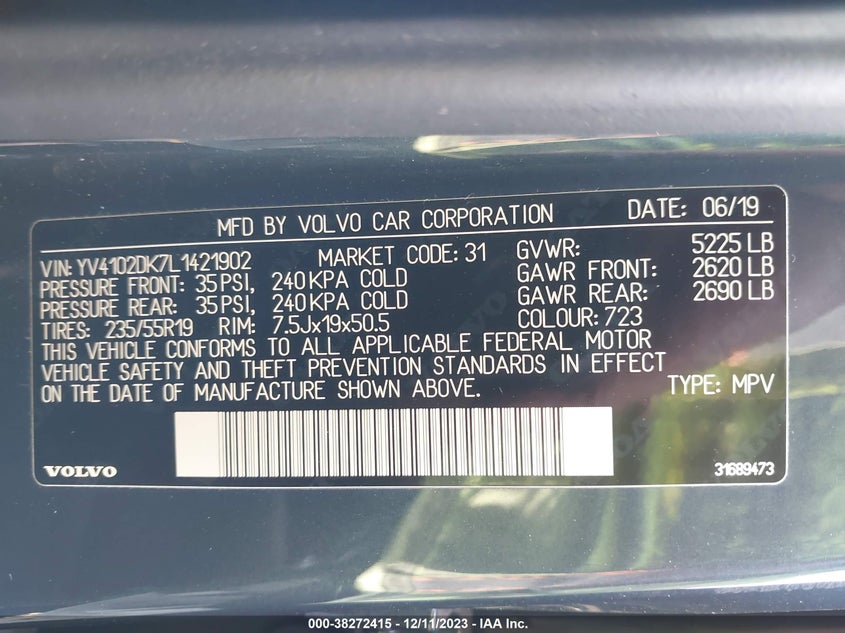 VIN YV4102DK7L1421902 2020 VOLVO XC60 T5 MOMENTUM