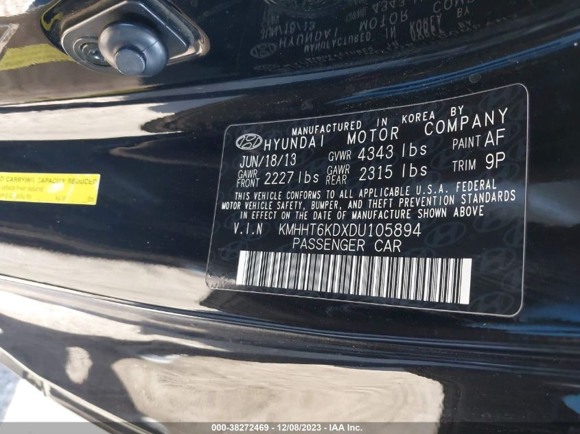 2013 HYUNDAI GENESIS 2.0T PREMIUM - KMHHT6KDXDU105894