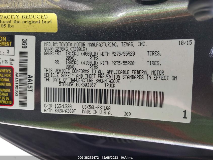 2016 TOYOTA TUNDRA CREWMAX LIMITED - 5TFHW5F10GX503107