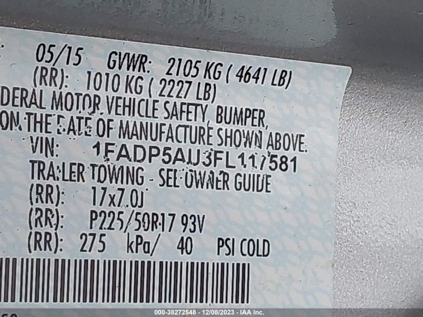 2015 FORD C-MAX HYBRID SE - 1FADP5AU3FL117581