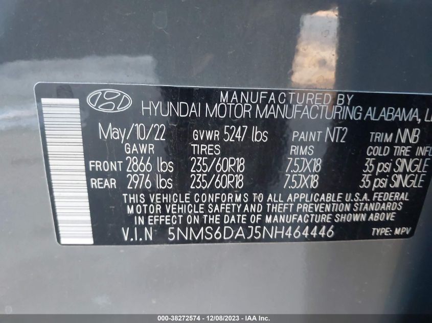 2022 HYUNDAI SANTA FE XRT - 5NMS6DAJ5NH464446