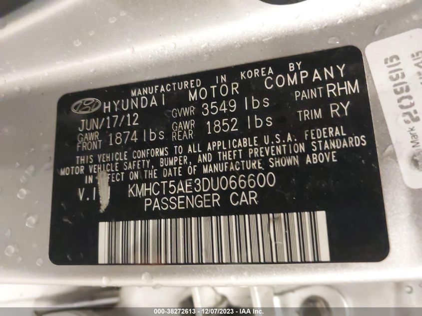 2013 HYUNDAI ACCENT GS - KMHCT5AE3DU066600