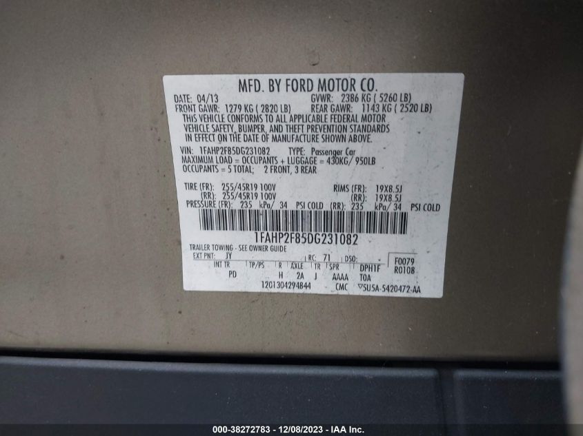 2013 FORD TAURUS LIMITED - 1FAHP2F85DG231082
