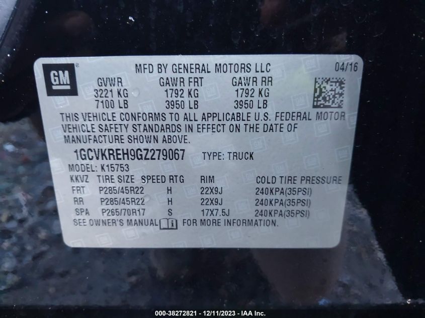 2016 CHEVROLET SILVERADO 1500 1LT - 1GCVKREH9GZ279067