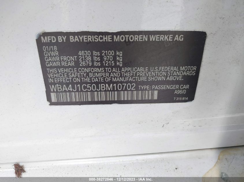 2018 BMW 4 SERIES 430I - WBA4J1C50JBM10702