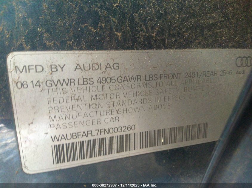 2015 AUDI A4 2.0T PREMIUM - WAUBFAFL7FN003260
