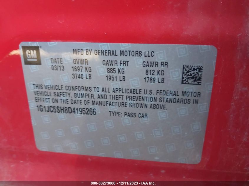 2013 CHEVROLET SONIC LT - 1G1JC5SH8D4195266