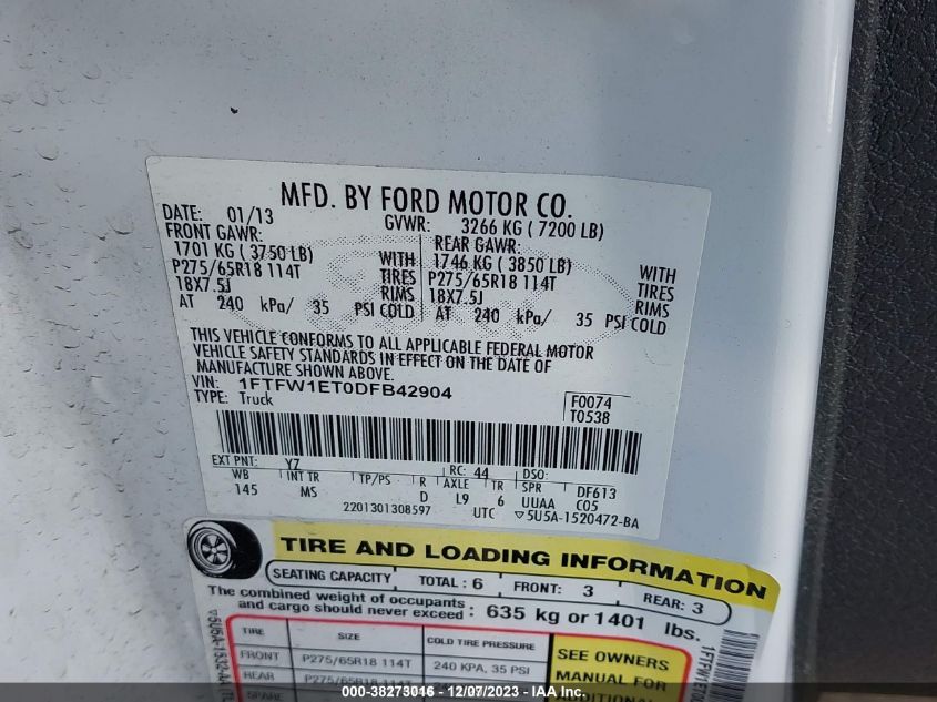 2013 FORD F-150 XLT - 1FTFW1ET0DFB42904