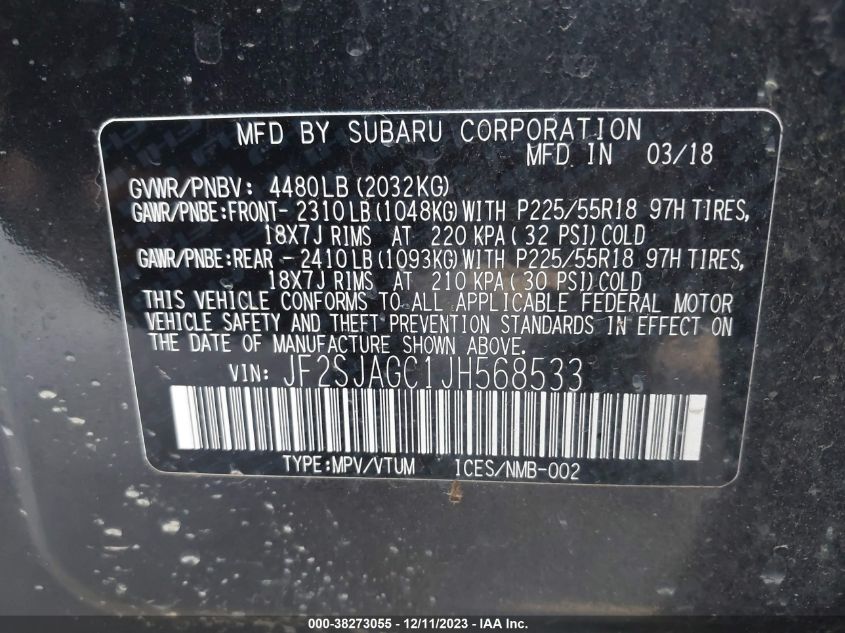 2018 SUBARU FORESTER 2.5I PREMIUM - JF2SJAGC1JH568533
