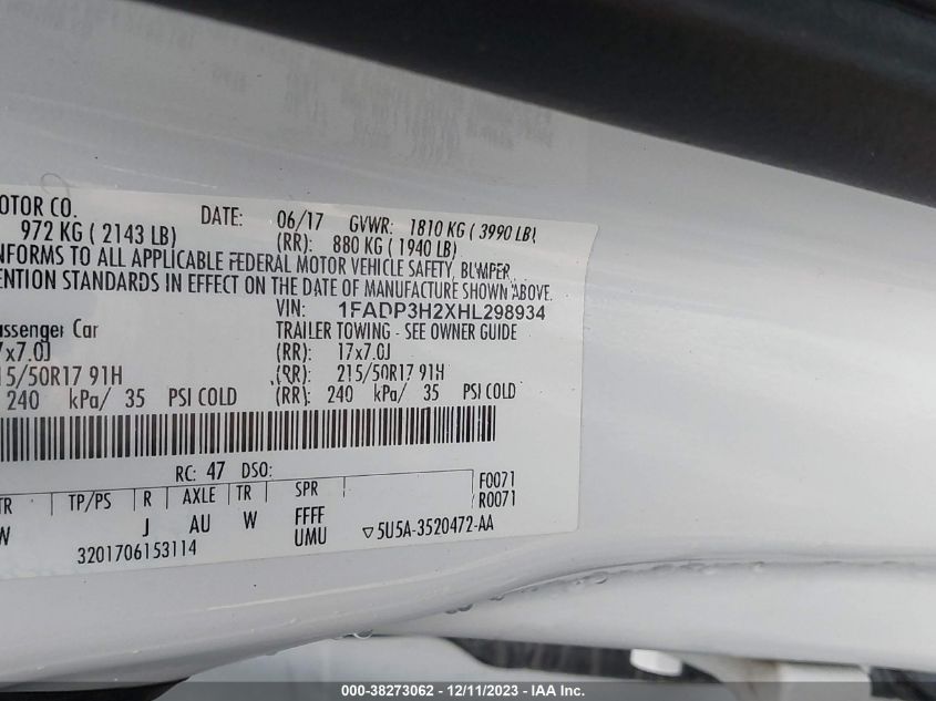 2017 FORD FOCUS SEL - 1FADP3H2XHL298934