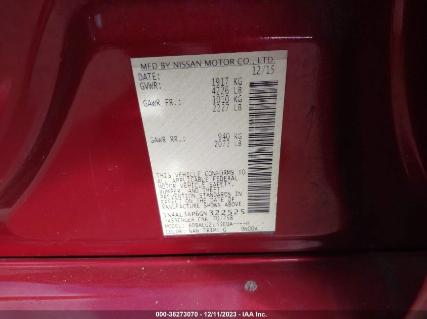 2016 NISSAN ALTIMA 2.5 S - 1N4AL3AP6GN322525