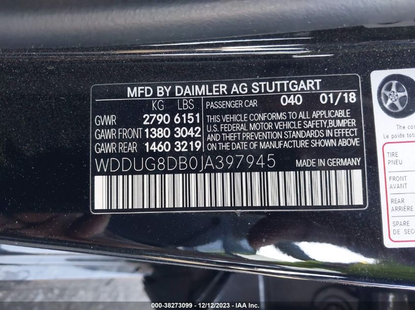 2018 MERCEDES-BENZ S 560 WDDUG8DB0JA397945