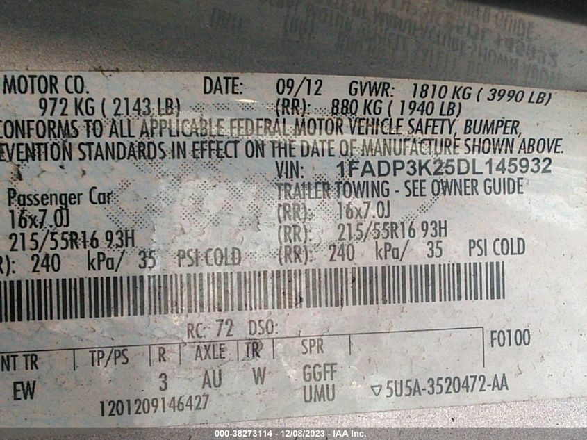 2013 FORD FOCUS SE - 1FADP3K25DL145932
