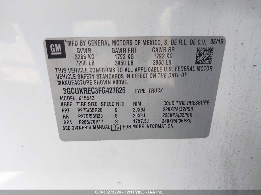 2015 CHEVROLET SILVERADO K1500 LT - 3GCUKREC3FG427816