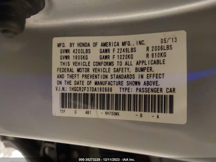 2013 HONDA ACCORD LX - 1HGCR2F37DA190686