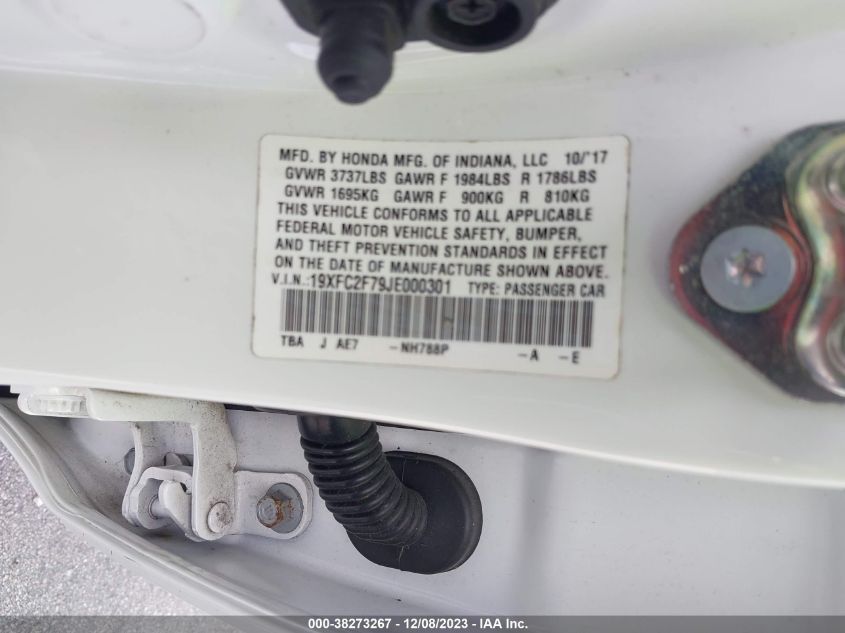 2018 HONDA CIVIC EX - 19XFC2F79JE000301