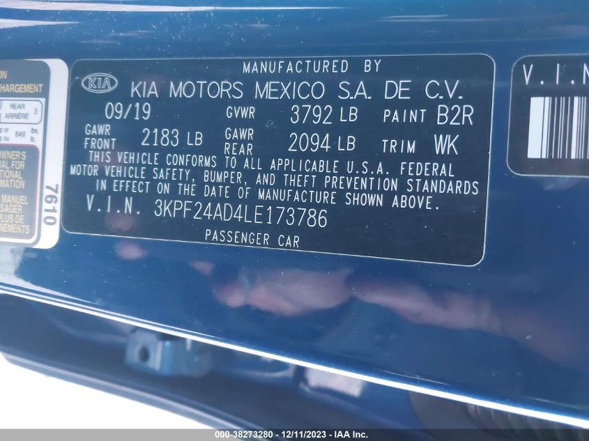 2020 KIA FORTE LXS - 3KPF24AD4LE173786