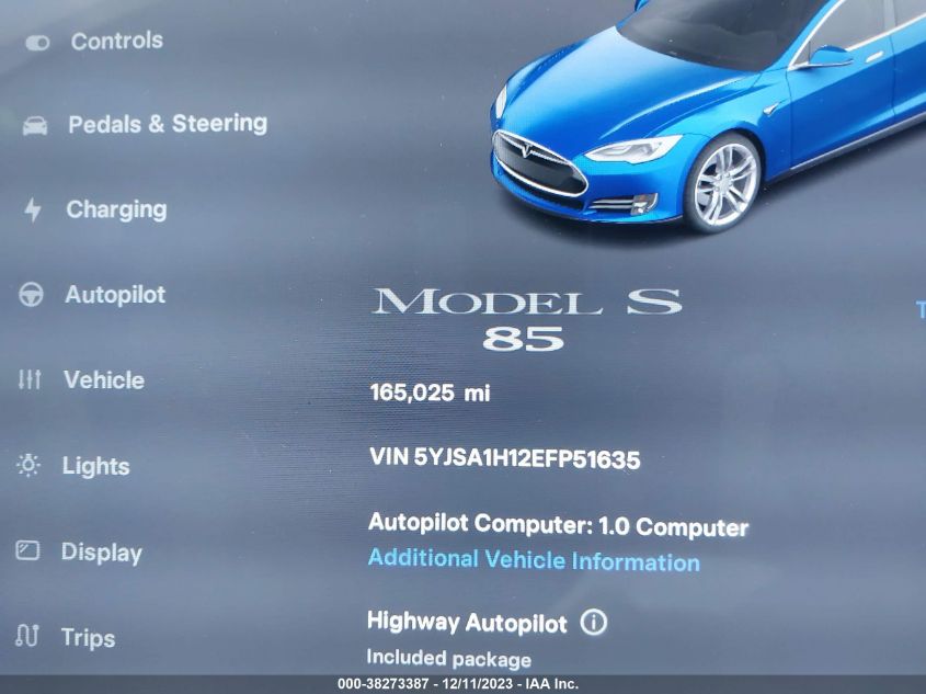 2014 TESLA MODEL S 60 KWH BATTERY/P85 - 5YJSA1H12EFP51635