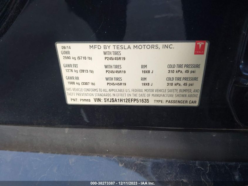 2014 TESLA MODEL S 60 KWH BATTERY/P85 - 5YJSA1H12EFP51635