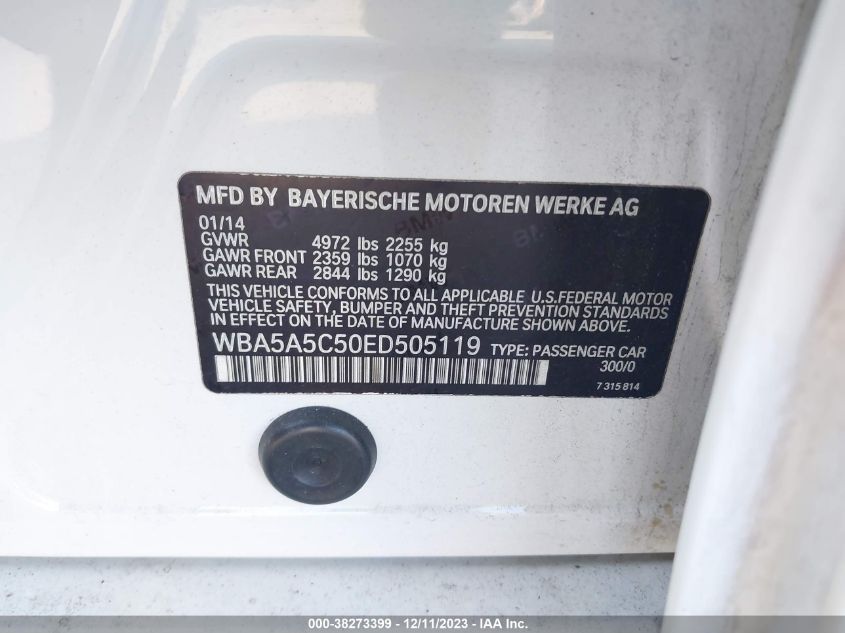 2014 BMW 5 SERIES 528I WBA5A5C50ED505119