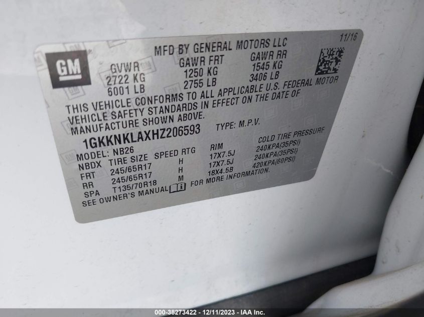 2017 GMC ACADIA SLE-1 - 1GKKNKLAXHZ206593