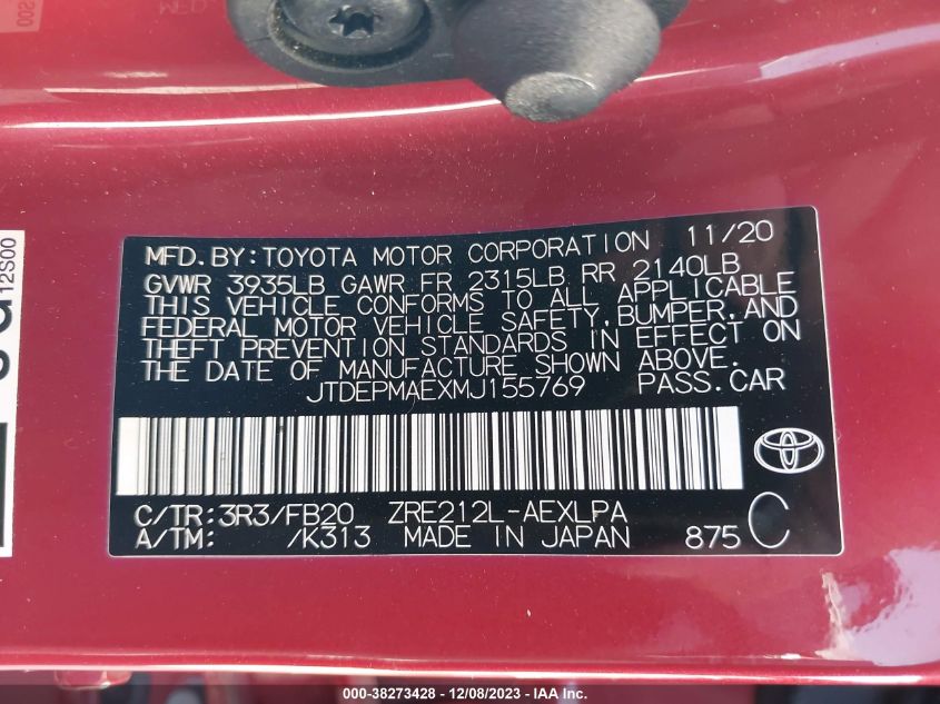 2021 TOYOTA COROLLA LE - JTDEPMAEXMJ155769