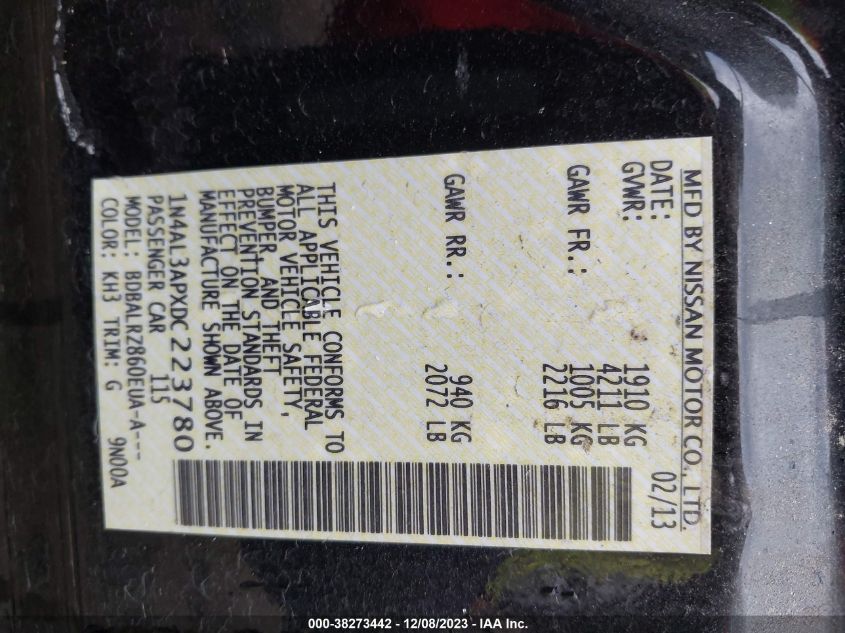 2013 NISSAN ALTIMA 2.5 S - 1N4AL3APXDC223780