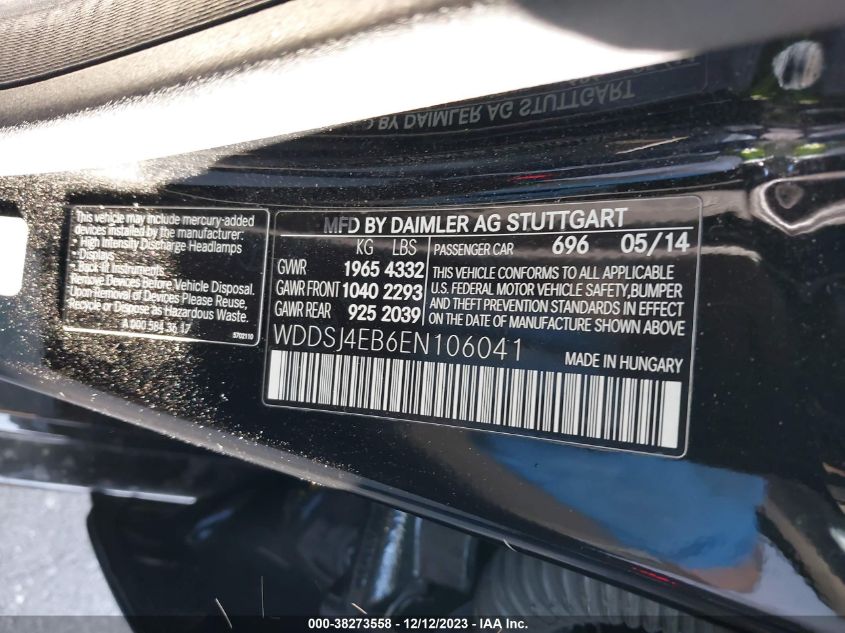 2014 MERCEDES-BENZ CLA 250 - WDDSJ4EB6EN106041