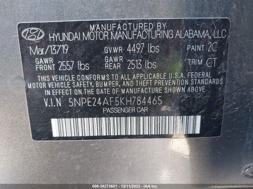 2019 HYUNDAI SONATA SE - 5NPE24AF5KH784465