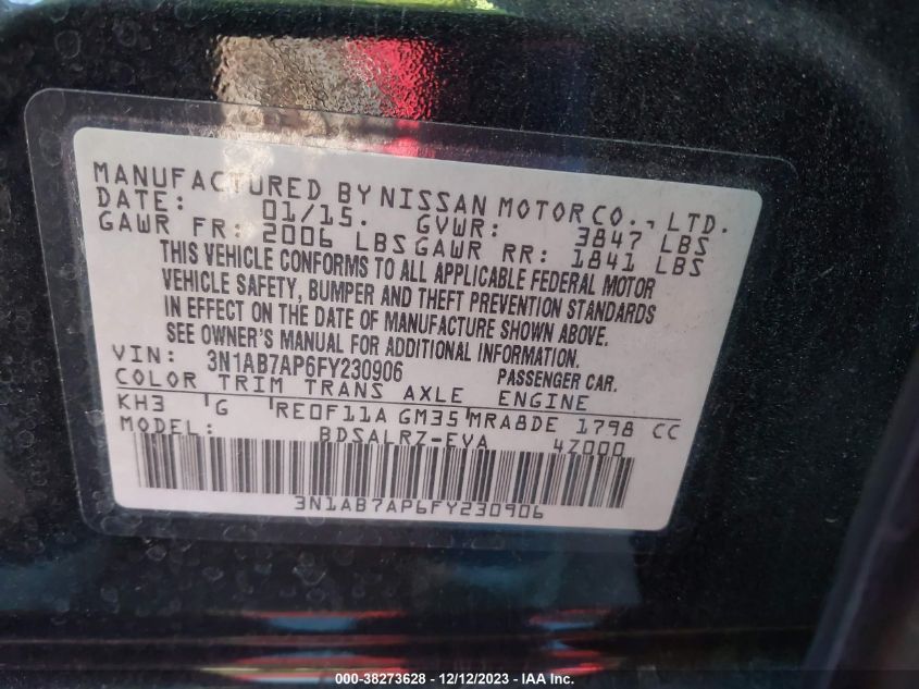 2015 NISSAN SENTRA S/SV/SR/SL - 3N1AB7AP6FY230906