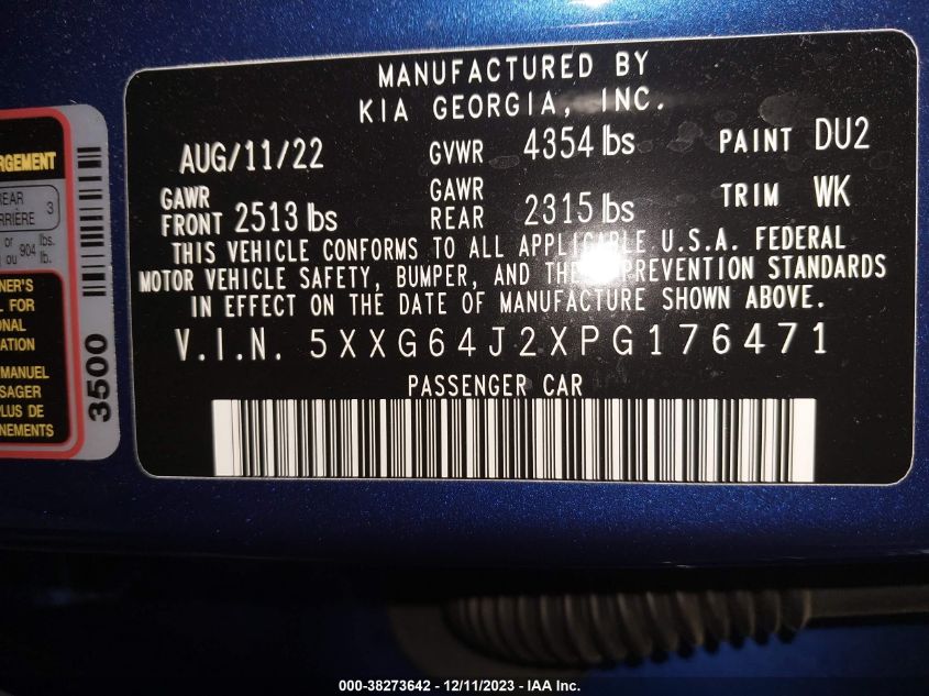 2023 KIA K5 GT LINE - 5XXG64J2XPG176471