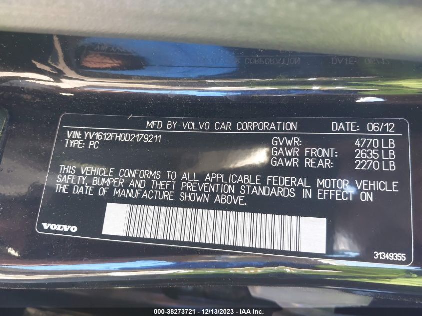 2013 VOLVO S60 T5 - YV1612FH0D2179211