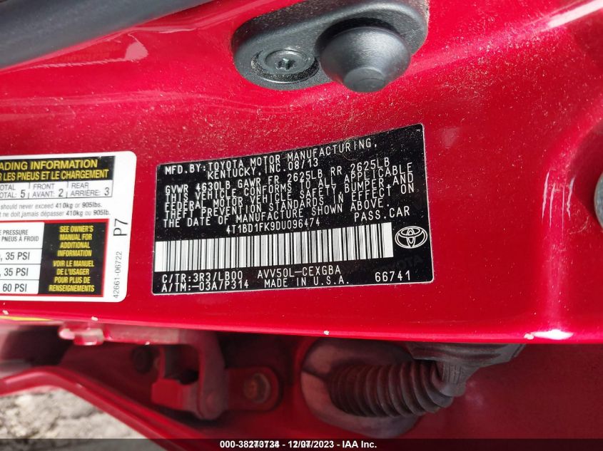 2013 TOYOTA CAMRY HYBRID XLE - 4T1BD1FK9DU096474