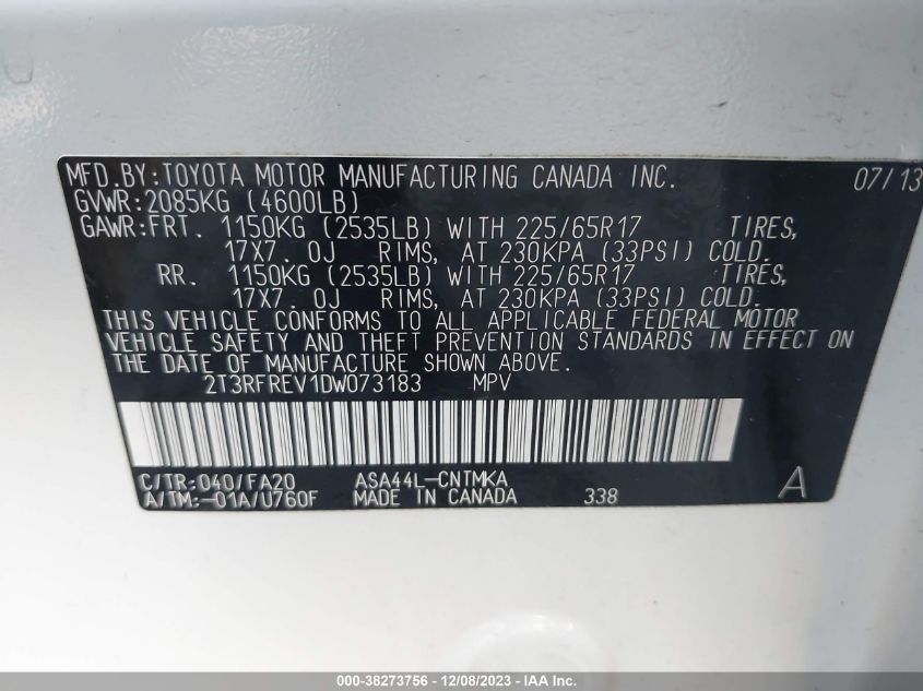 2013 TOYOTA RAV4 XLE - 2T3RFREV1DW073183