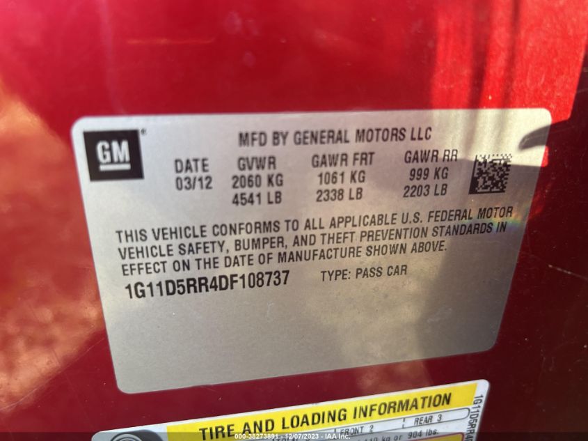 1G11D5RR4DF108737 | 2013 CHEVROLET MALIBU