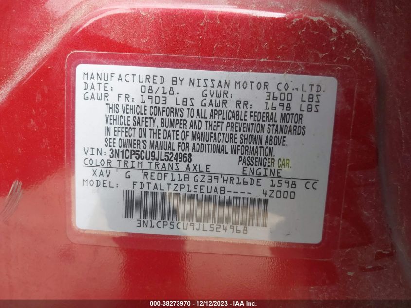 2018 NISSAN KICKS S/SR/SV - 3N1CP5CU9JL524968