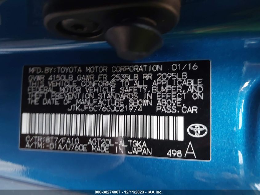 2016 TOYOTA SCION TC JTKJF5C76GJ021974