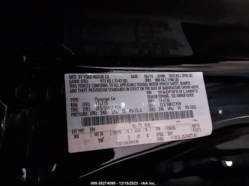 2015 FORD FOCUS SE - 1FADP3FE3FL348972