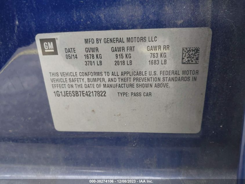2014 CHEVROLET SONIC LTZ - 1G1JE6SB7E4217822